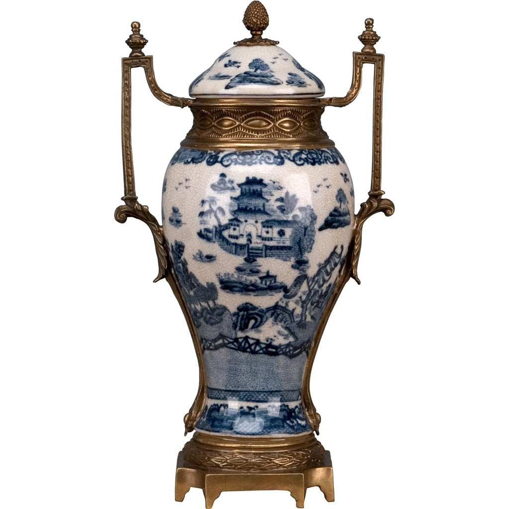 Blue & White Lidded Urn with Ormolu Mounts