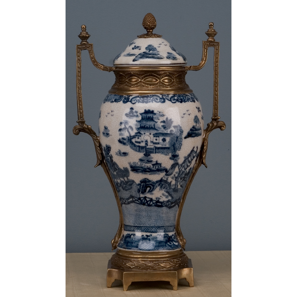 Blue & White Lidded Urn with Ormolu Mounts