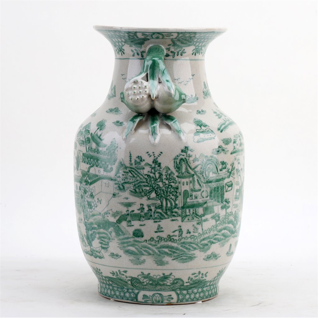 Green and White Willow Porcelain Vase