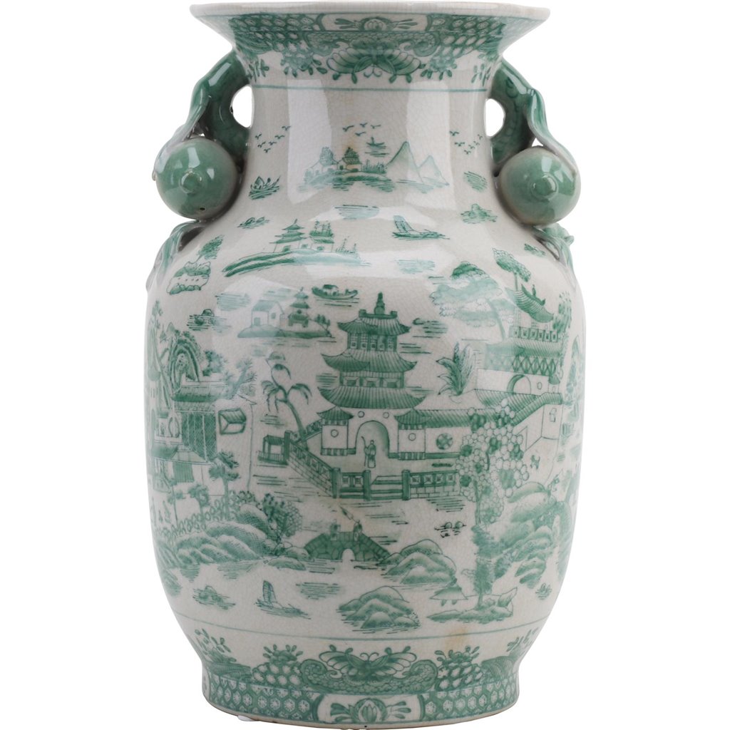 Green and White Willow Porcelain Vase