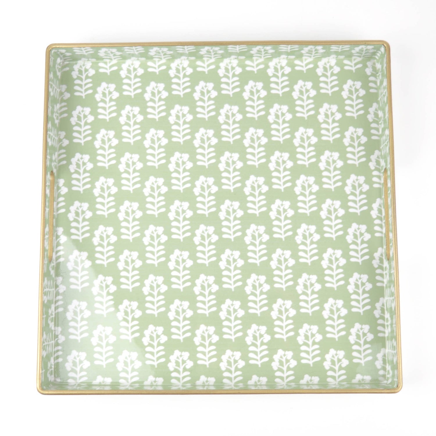 Sage Floral Square Tray with Gold Etched Accents