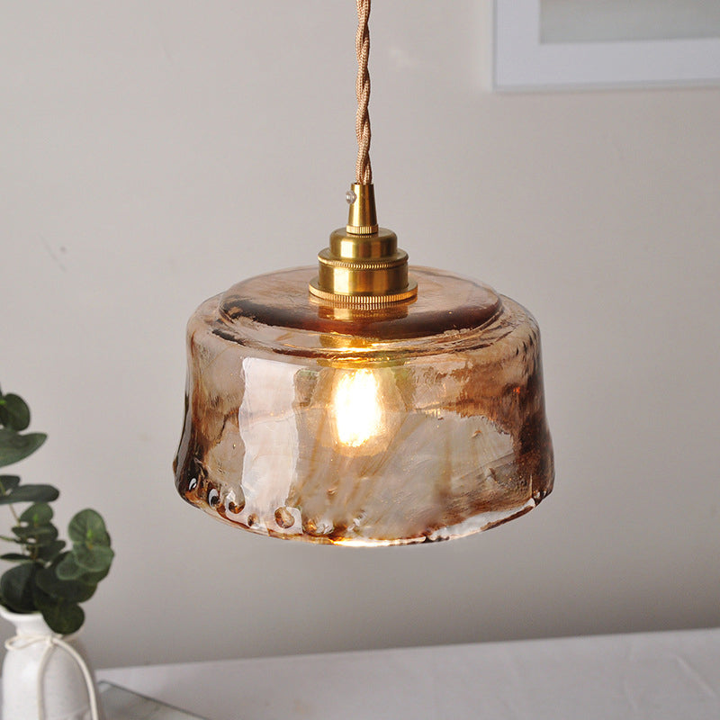 Amber Alabaster Glass Pendant in Brass Finish