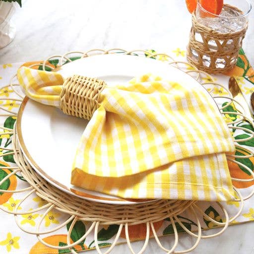 Yellow Gingham Cotton Dinner Napkin Set – Set of 4