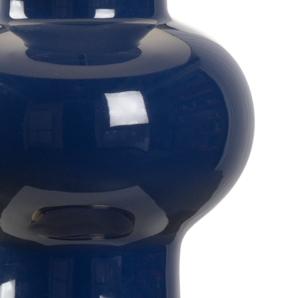 Cobalt Blue Ceramic Lamp with Brass Accents and Linen Shade