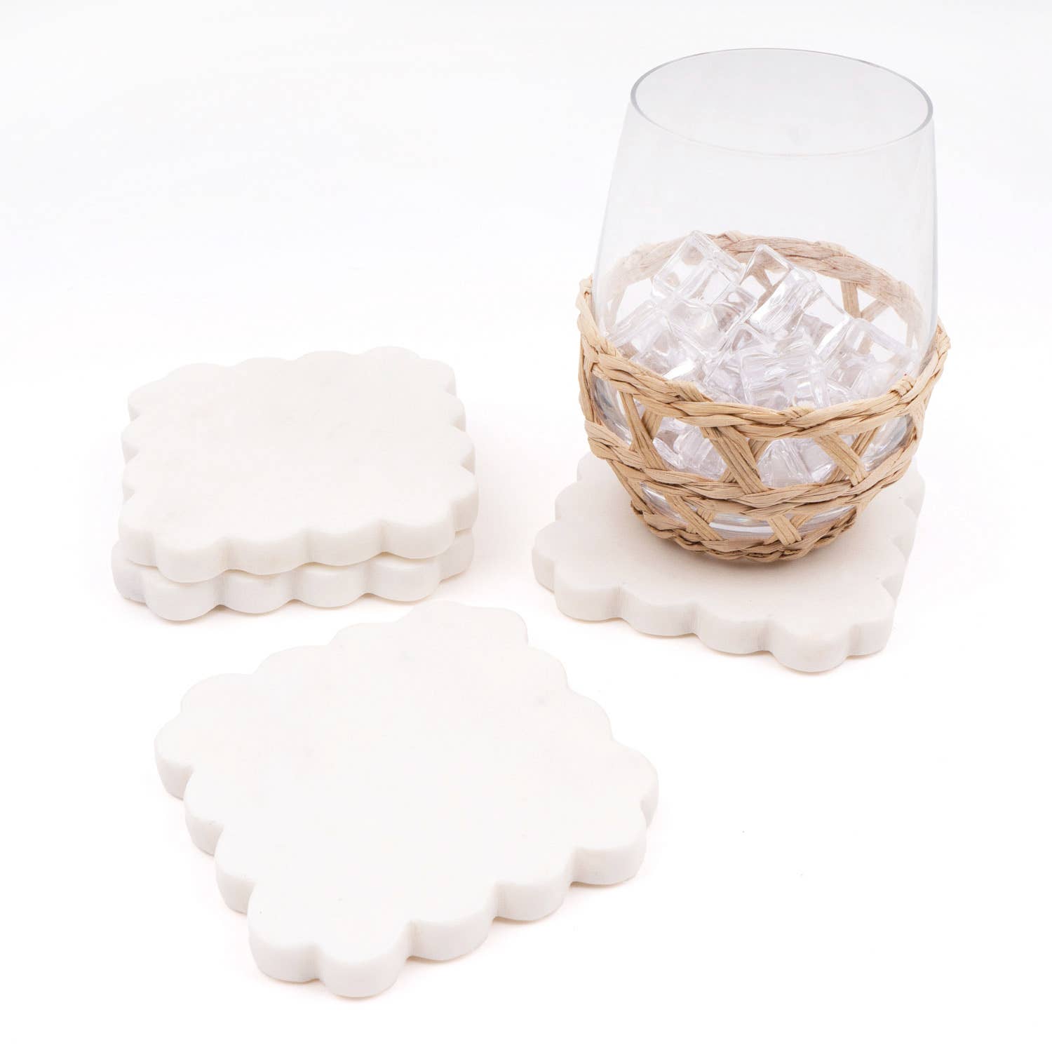 White Marble Scalloped Coaster Set – Set of Four