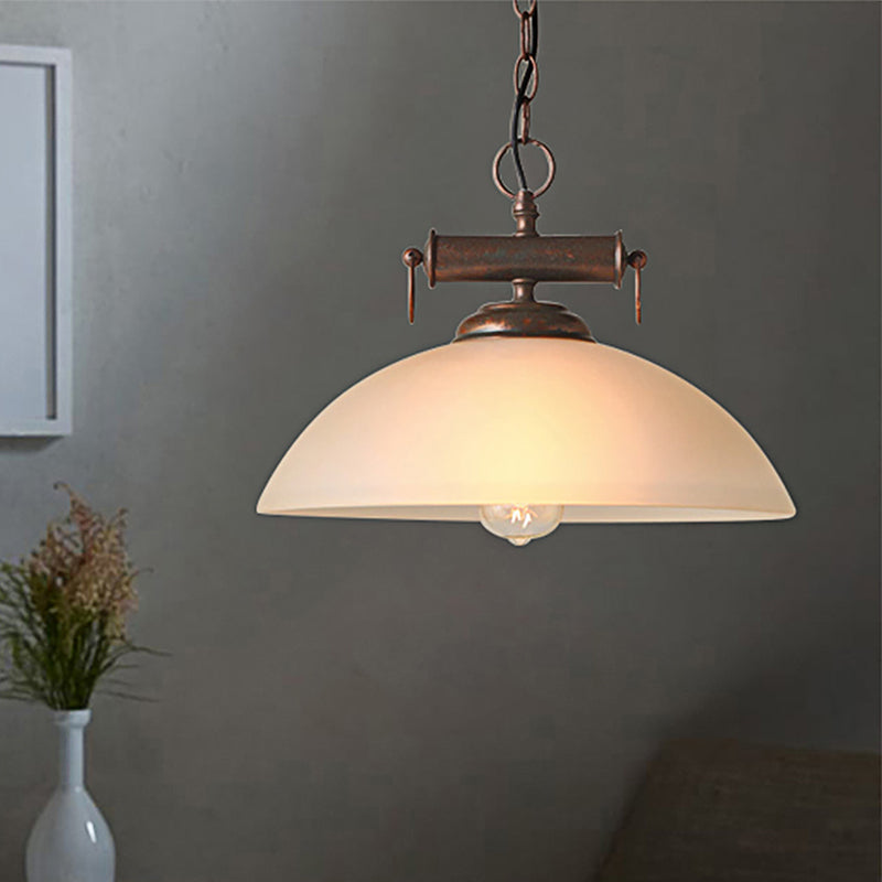 Retro Farmhouse Pendant Lamp White Glass Shade