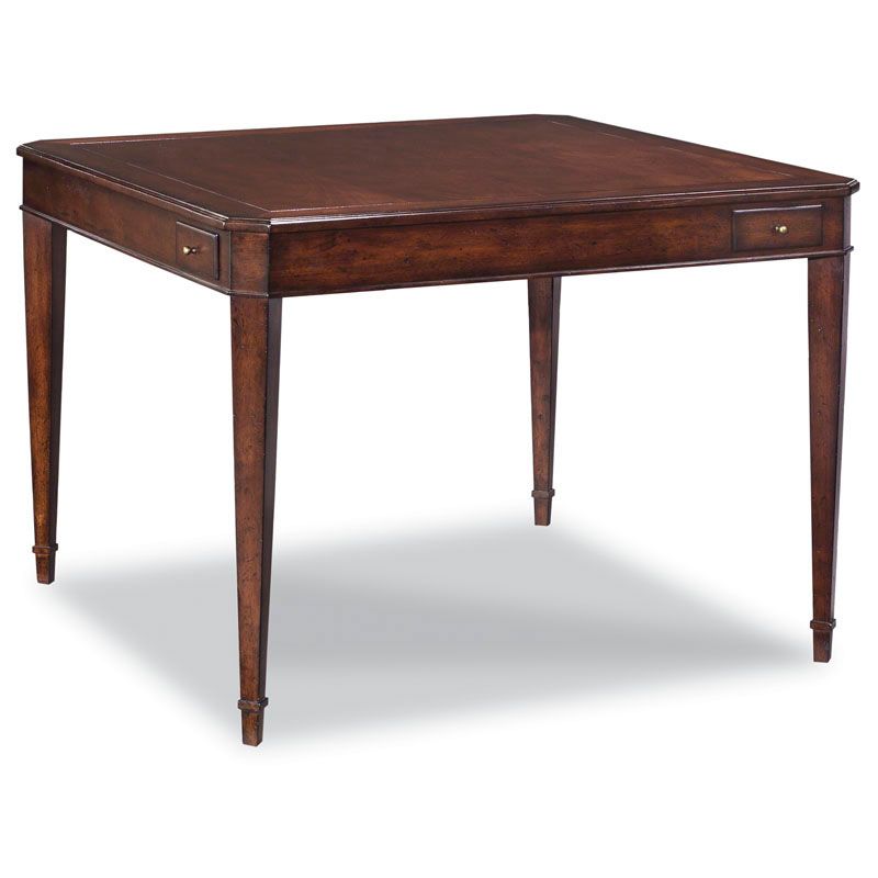 Square Mahogany Game Table with Corner Drawers and Sliding Drink Holders