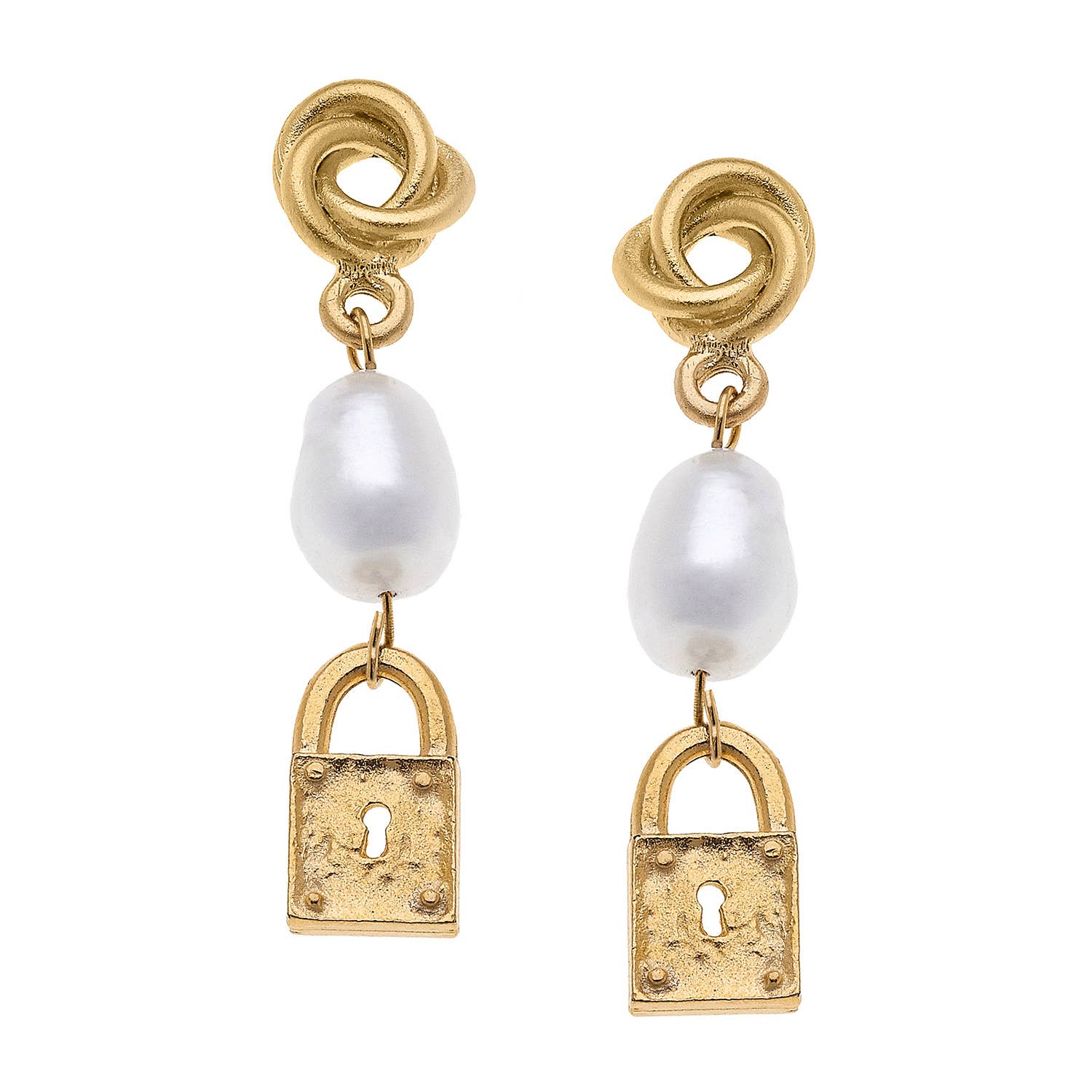 Freshwater Pearl & Lock Dangle Earrings