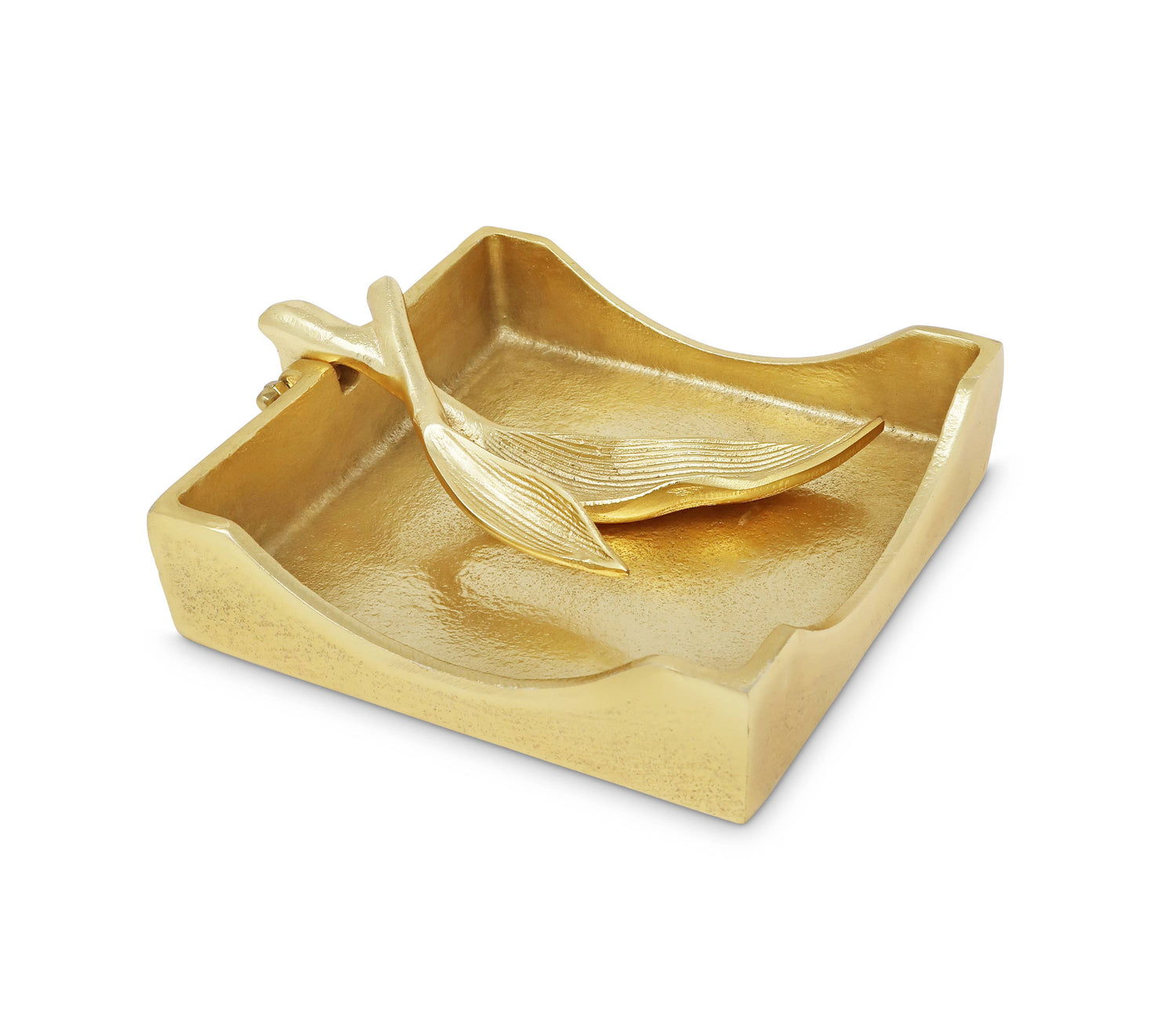 Gold Square Napkin Holder w/ Leaf Tong