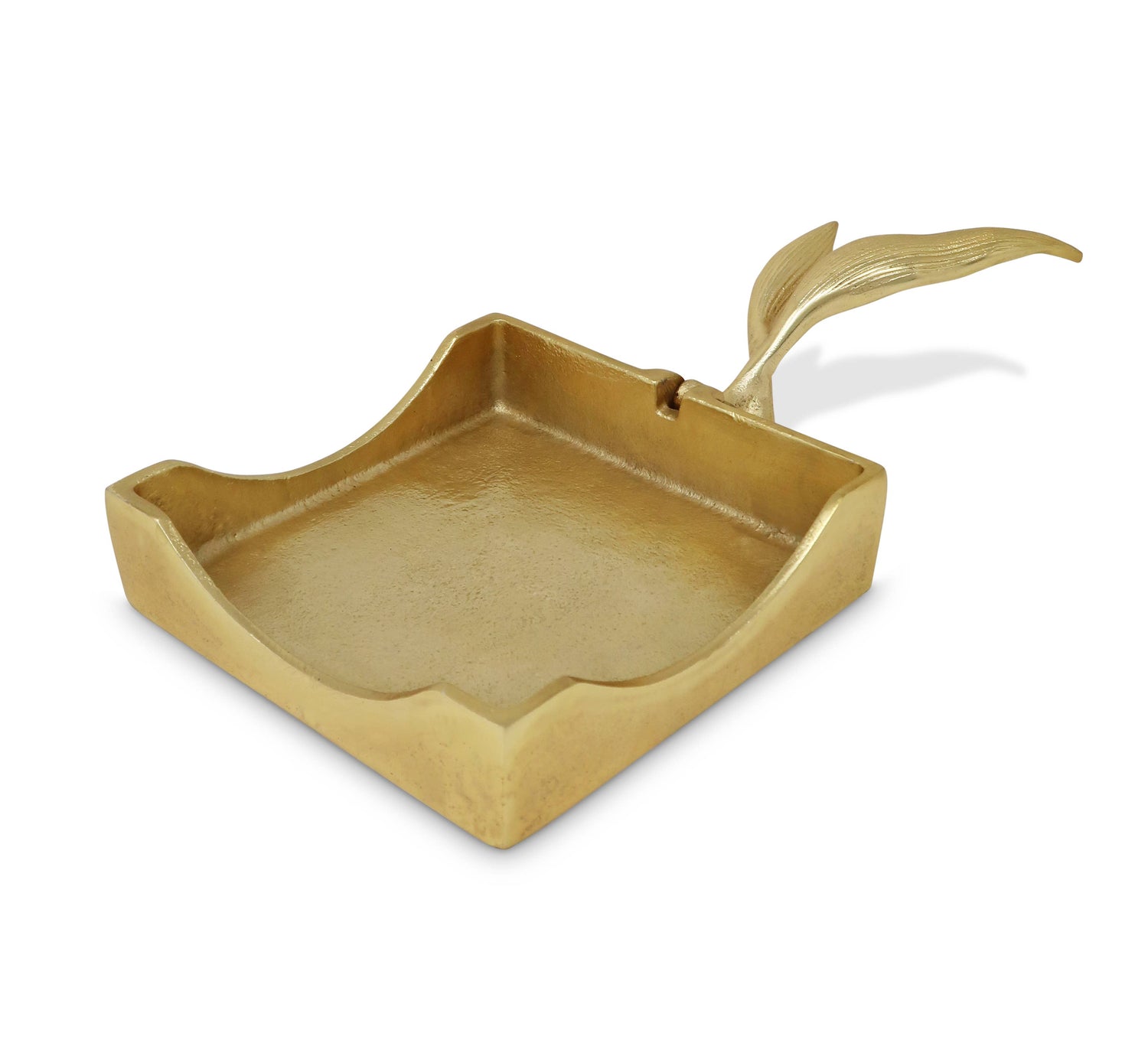 Gold Square Napkin Holder w/ Leaf Tong