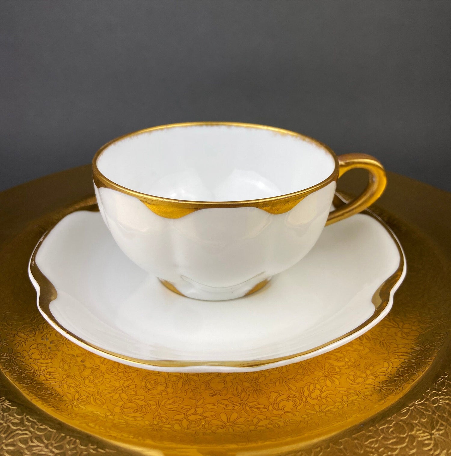 Antique Limoges Tea Set Trio – Haviland France Cup, Saucer & Plate with Gold Rim
