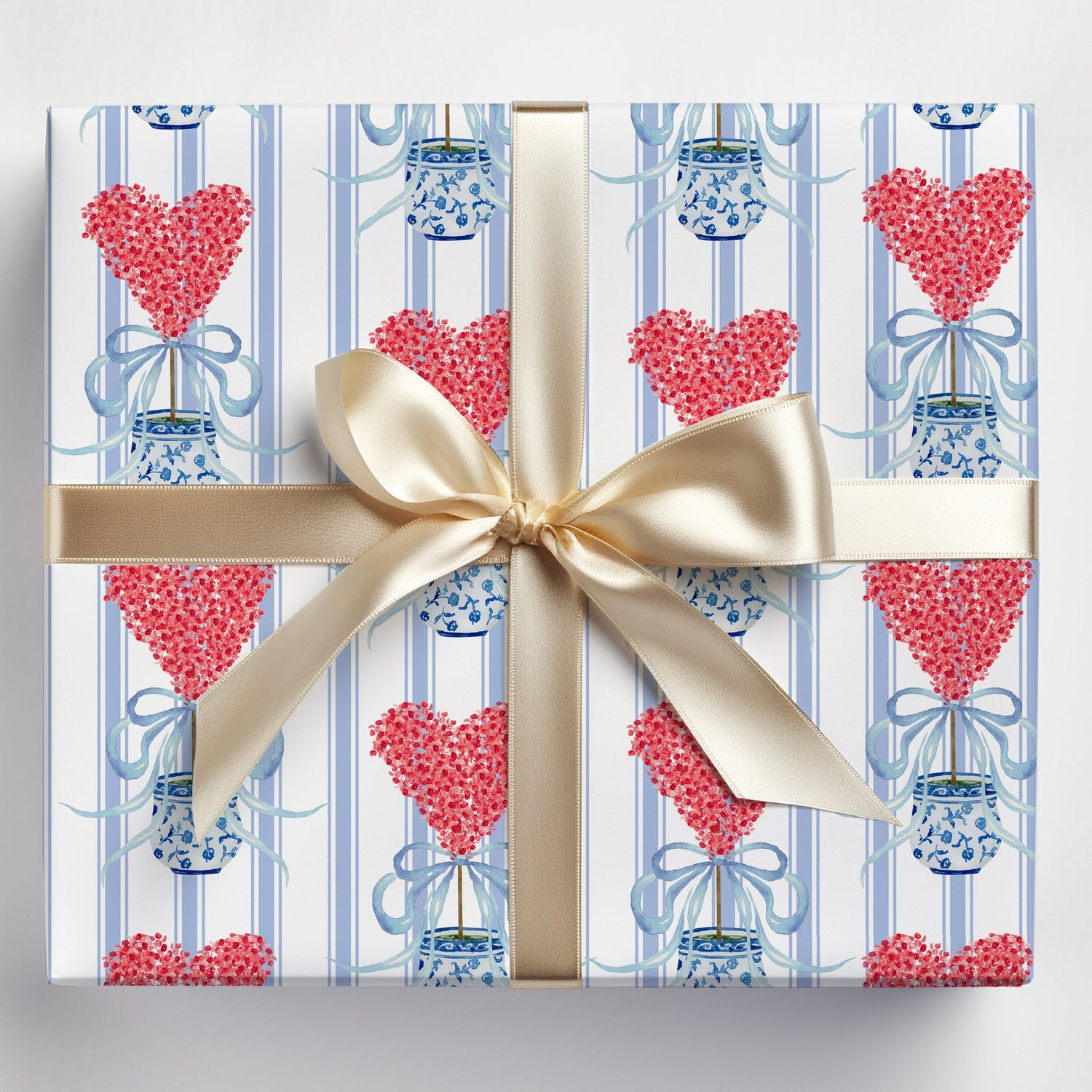 Blue Striped Heart Gift Wrap