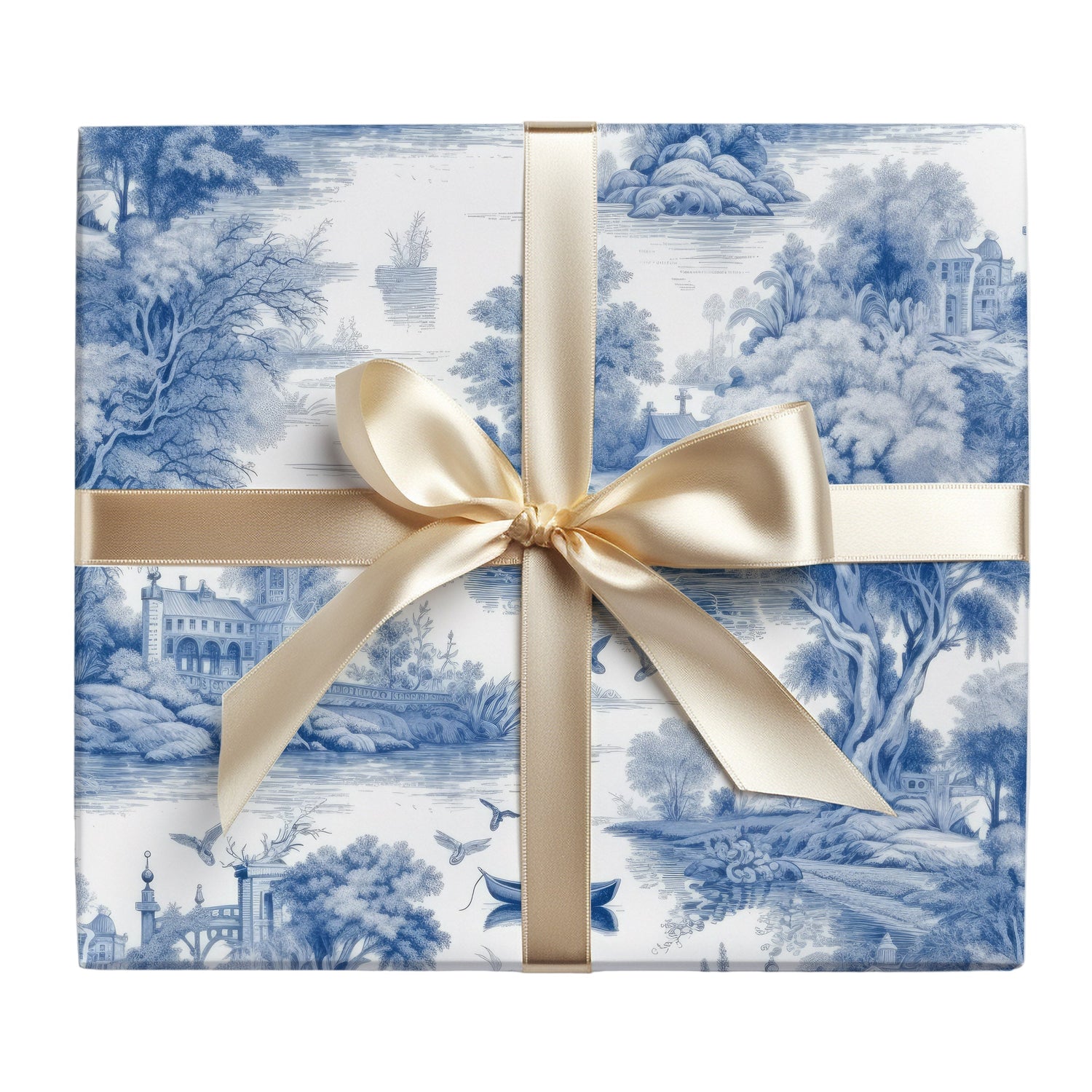 Blue Toile Gift Wrap (Sold as Set w/ Gift Tags or Separately)