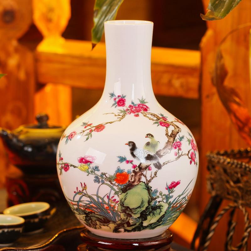 Colorful Chinese Flower & Bird Ceramic Vase