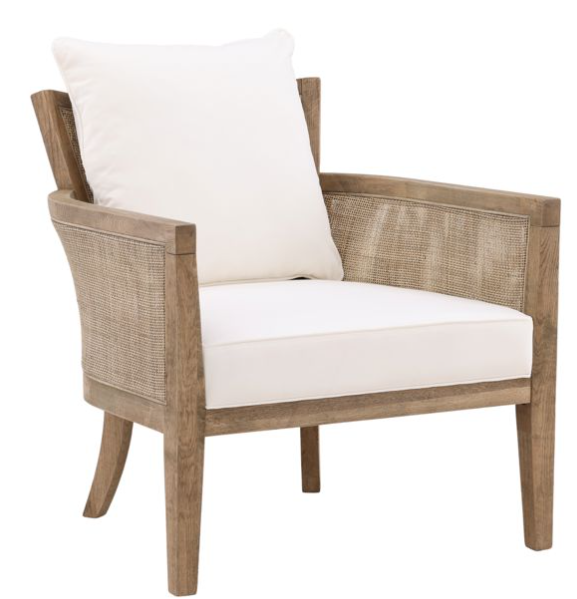 Upholstered Oak and Rattan Accent Chair in Performance Fabric