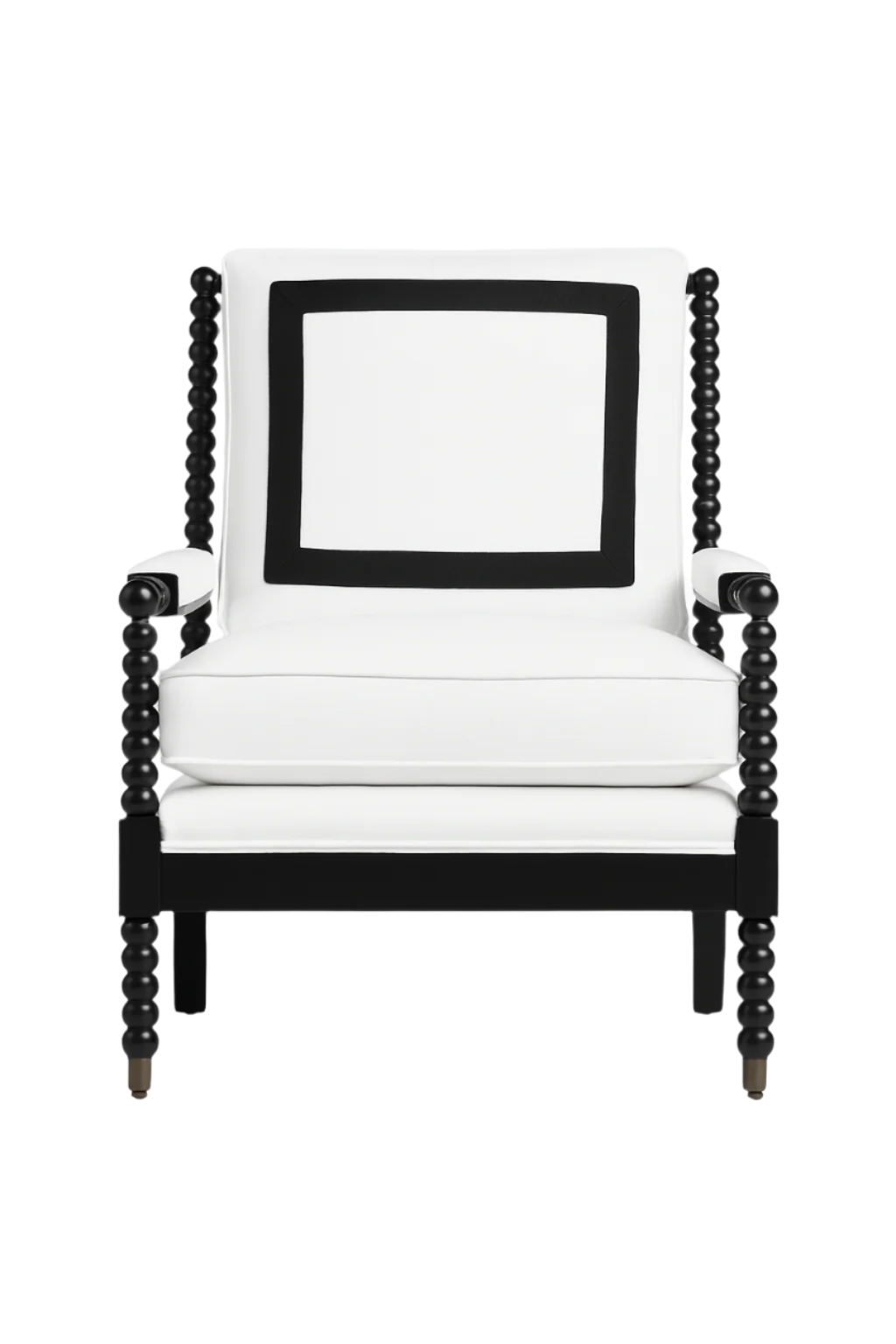 Black Frame Occasional Chair with White Performance Upholstery & Picture Box Trim
