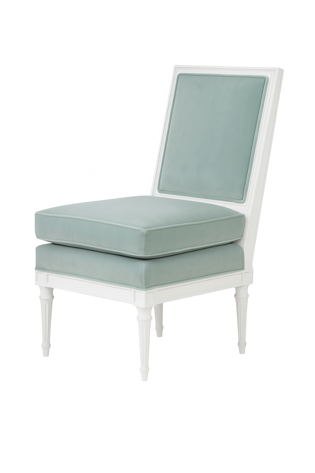 Custom Carved Oak Slipper Chair in French Blue Performance Velvet