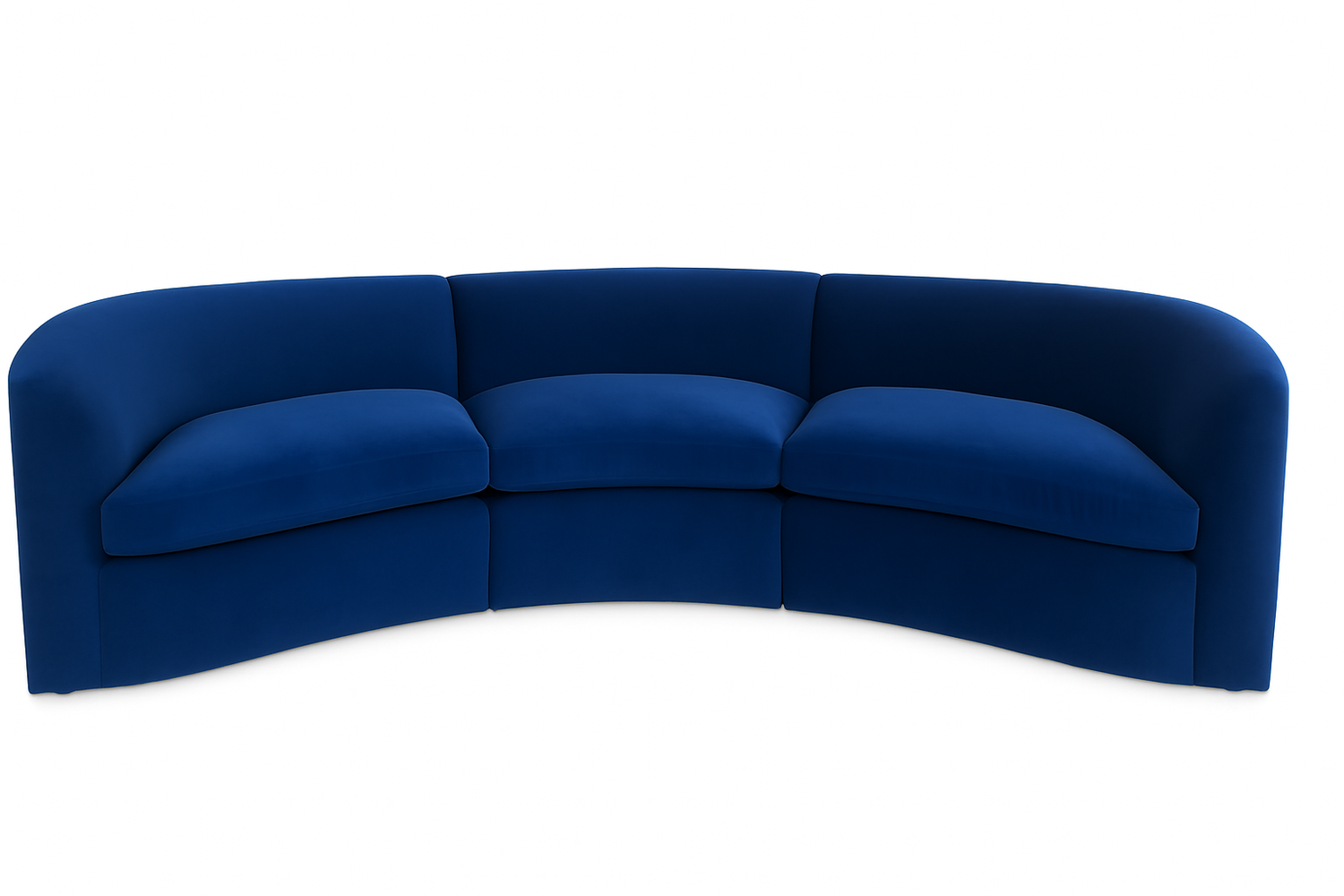 Curved Blue Velvet Sectional with Tight Back Sofa