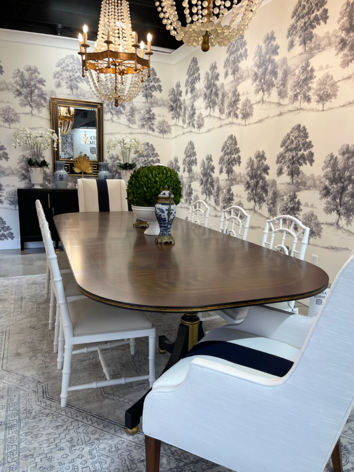 Side Chair in White Lacquered Faux Bamboo with Linen Cushion