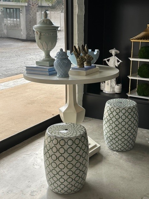 Foyer Table with Geometric Base in Gloss White Finish