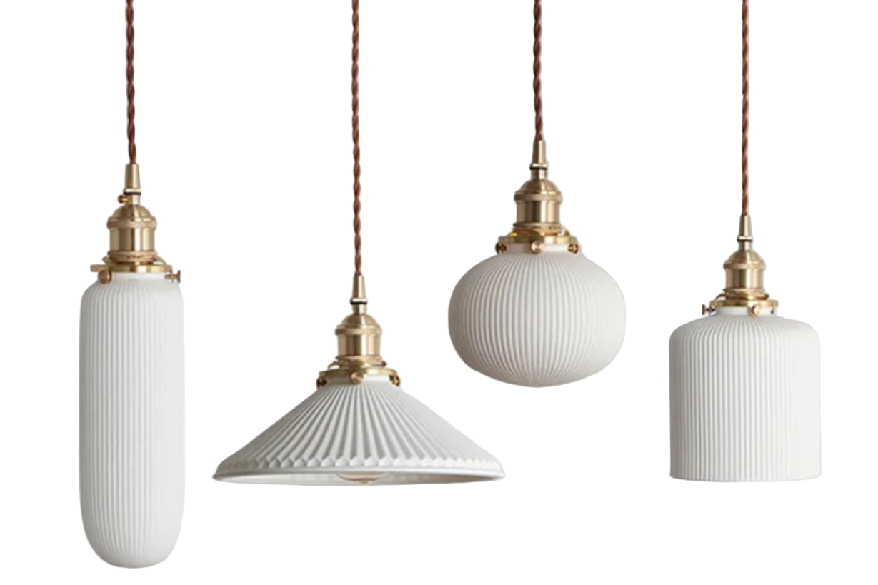 Modern Adjustable Rustic White and Brass Pendant Light (4 Styles)