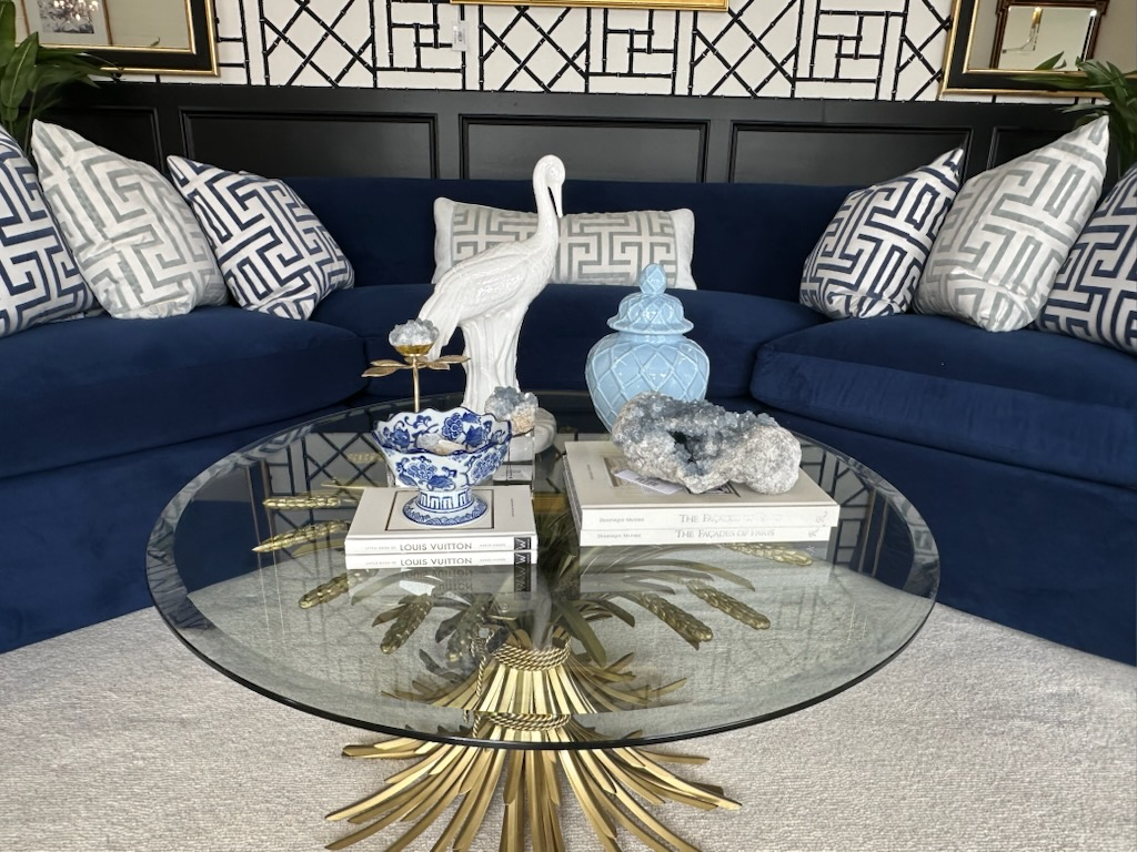 Curved Blue Velvet Sectional with Tight Back Sofa