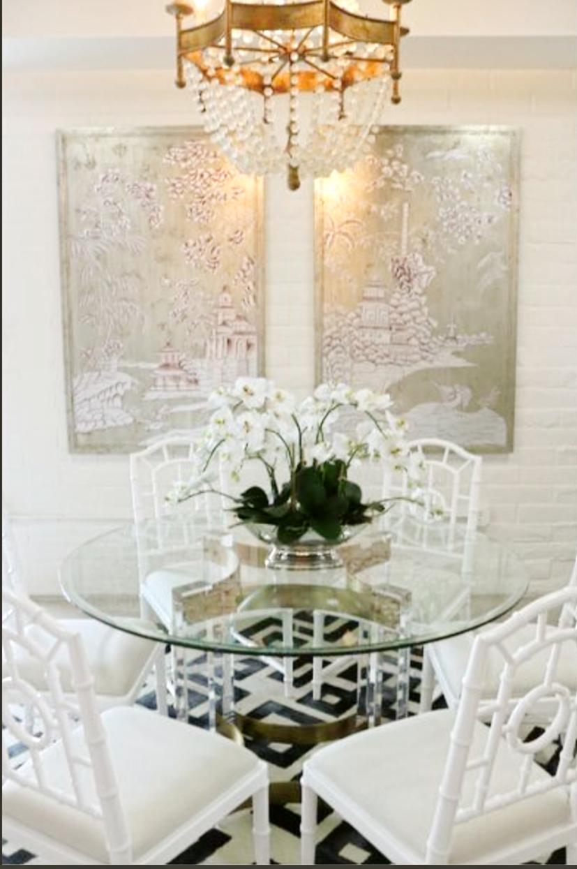 Hand Painted Silver Leaf Wood Panel with Gold Chinoiserie Design – Right Panel