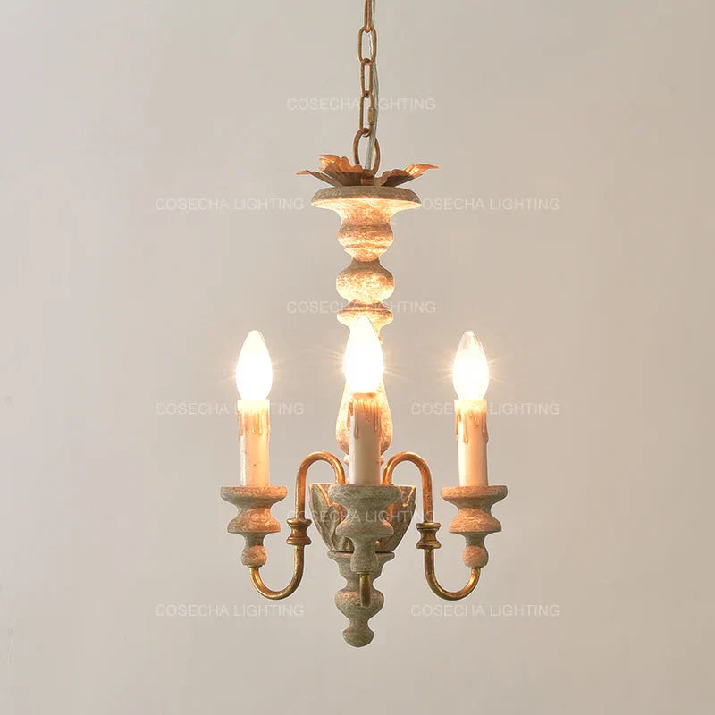 Vintage French Wooden Chandelier
