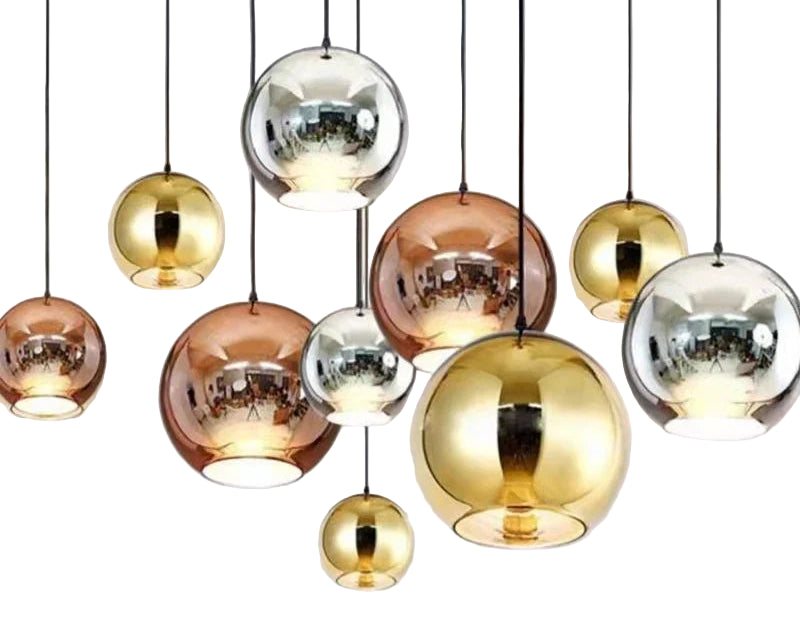 Vintage Loft Glass Ball Pendant in Copper, Gold or Silver (Various Sizes)