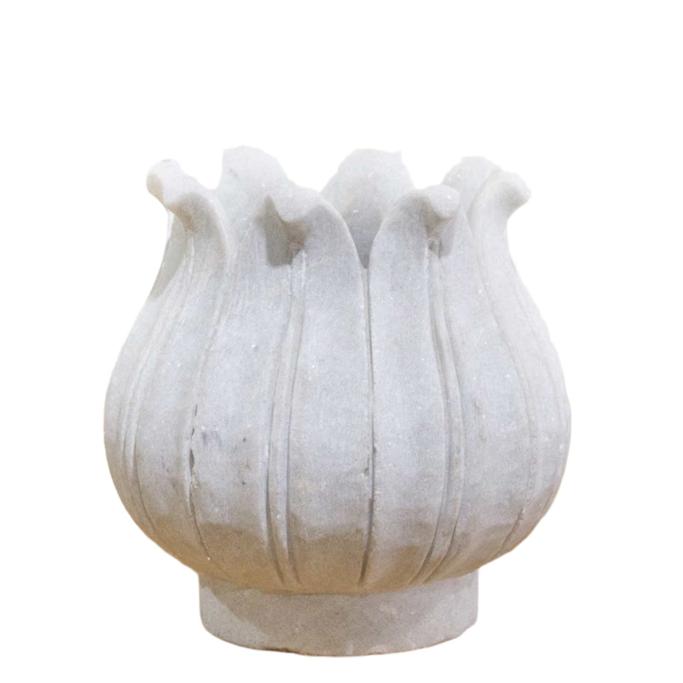 Carved White Marble Lotus Vase-Agra