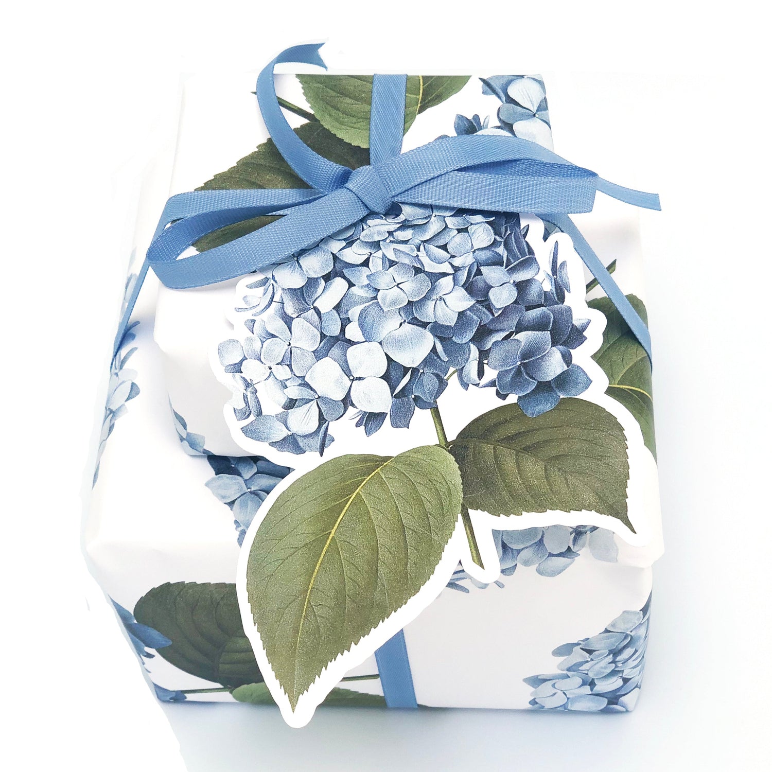 Blue Hydrangea Wrapping Paper as Set w/ Gift Tags or