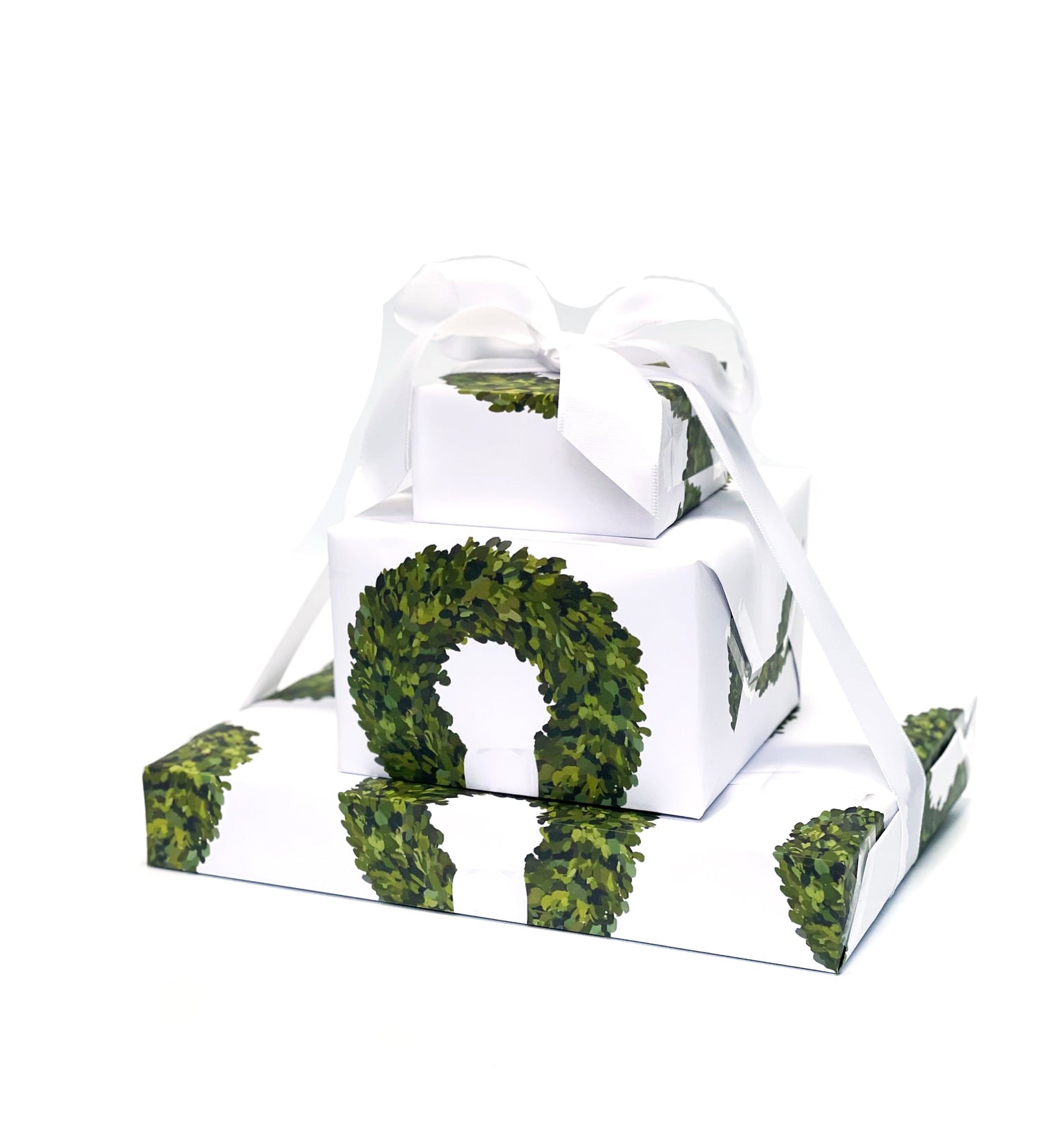 Boxwood Wreath Printed Wrapping Paper  (Sold as Set w/ Gift Tags or Separately)
