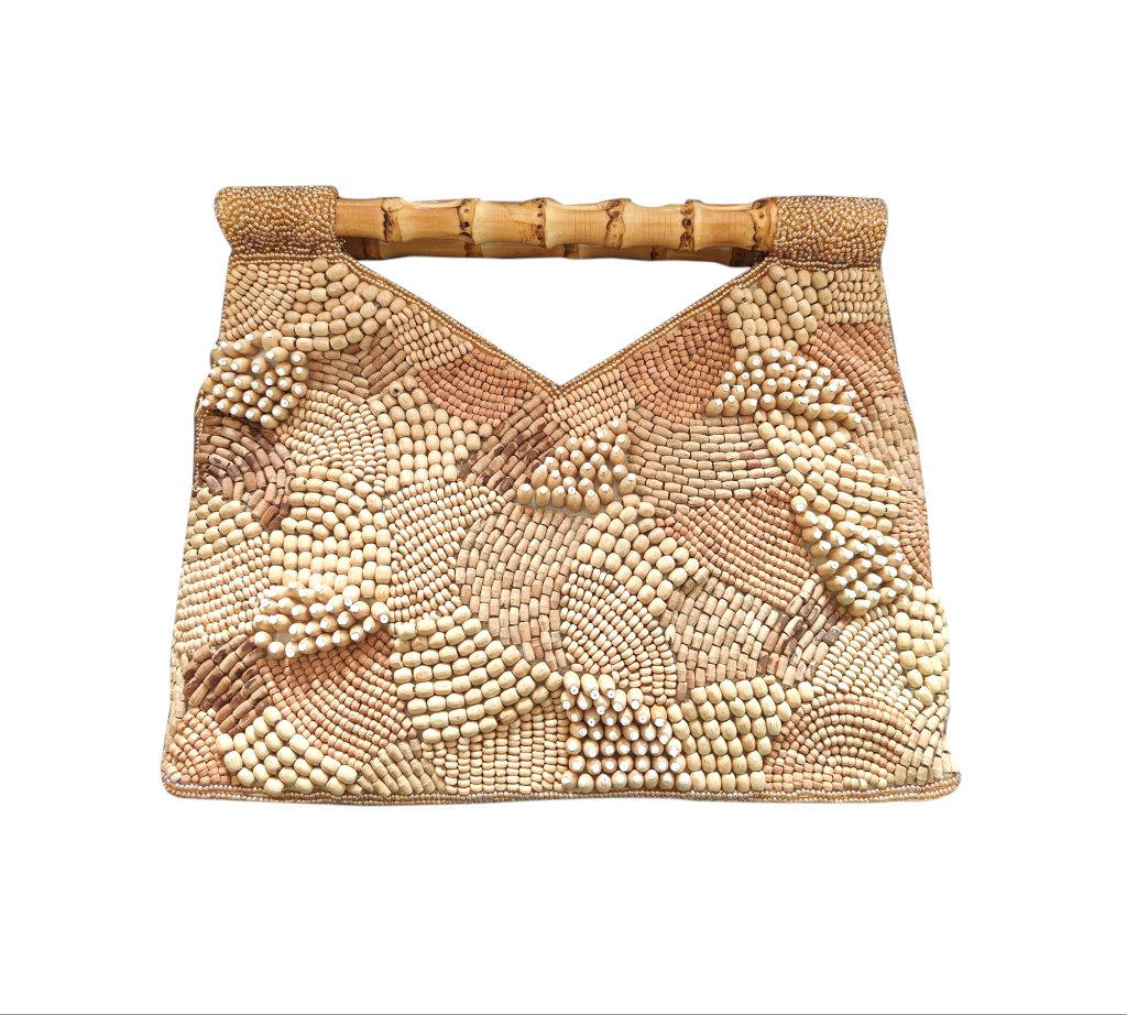 Artisan Handbag with Wood Beads and Bamboo Handle