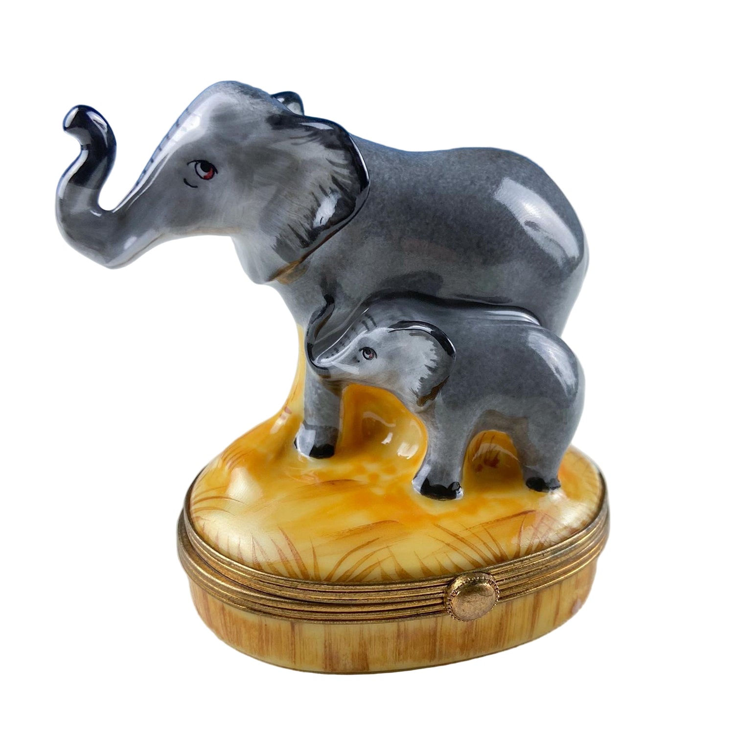 Vintage Limoges Miniature Box – Mom & Baby Elephants Porcelain Trinket Box