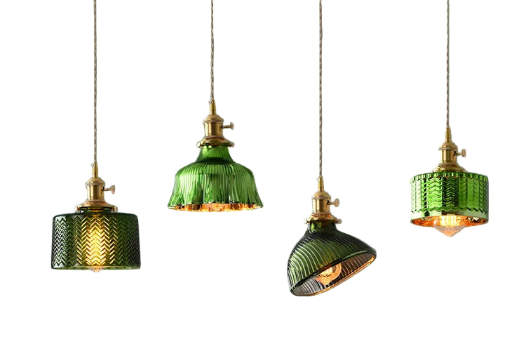 Vintage Brass Glass Pendant Light (Various Colors and Styles)
