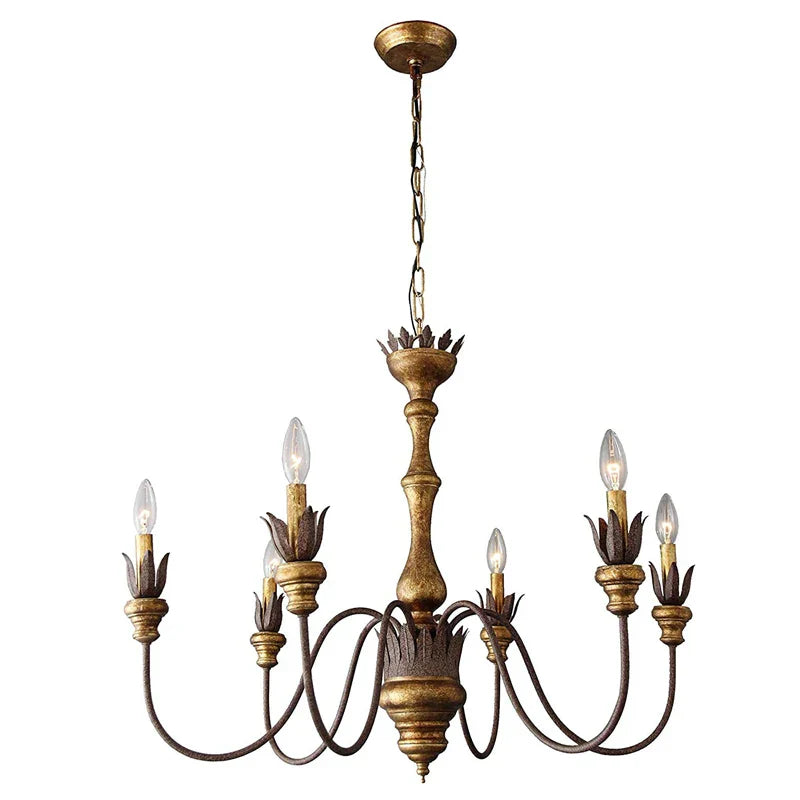 Vintage Inspired 6-Head Wooden Pendant Chandelier