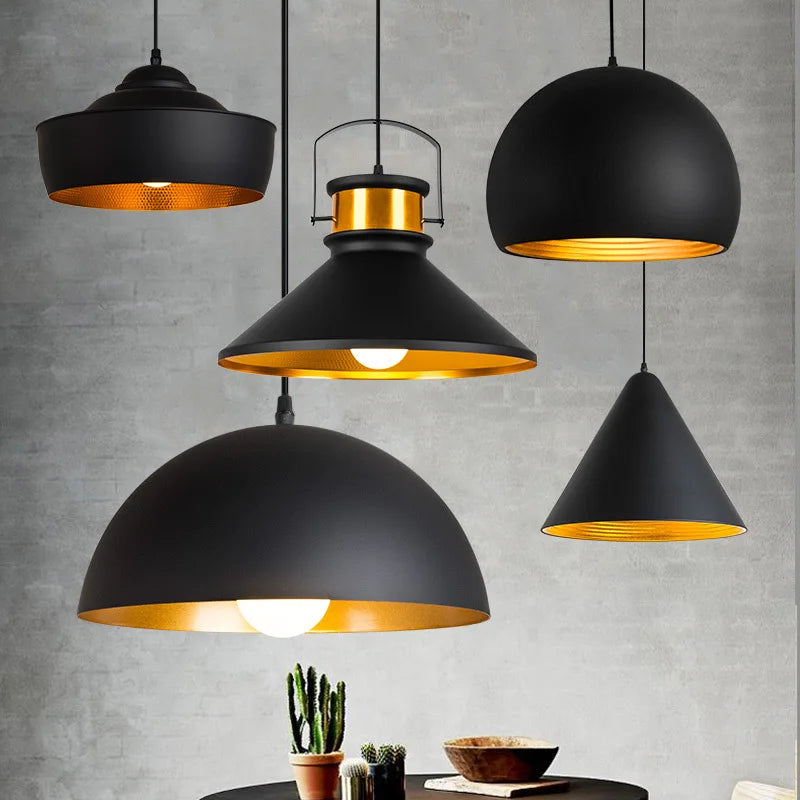 Nordic Retro Industrial Black Pendant Lamp Restaurant Bar Decor (Various Styles)