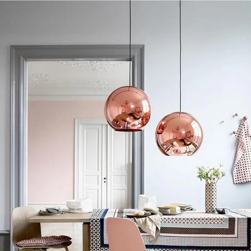 Vintage Loft Glass Ball Pendant in Copper, Gold or Silver (Various Sizes)