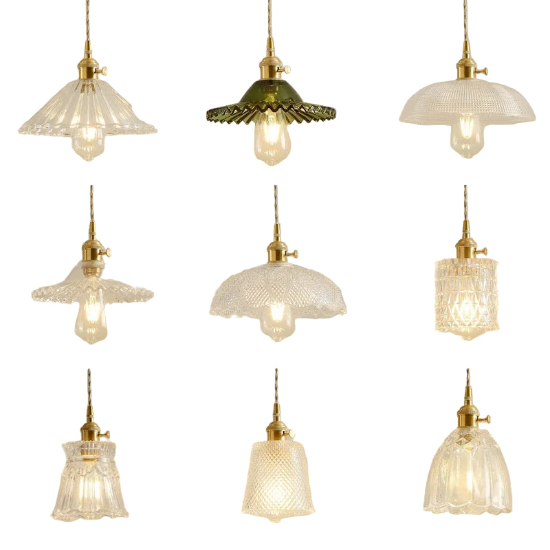 Retro Clear Glass Pendant Lamp Single Head Chandelier Cafe Bar Studio (9 Styles)
