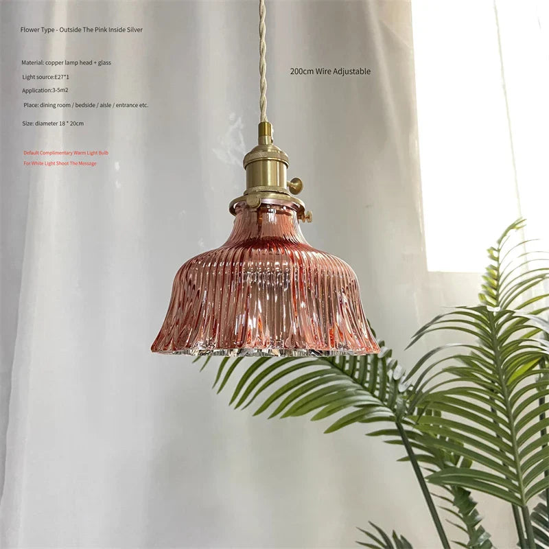 Vintage Brass Glass Pendant Light (Various Colors and Styles)