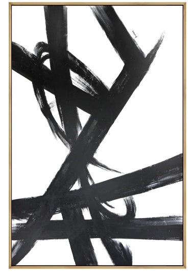 Hand-Painted White & Black Abstract with Gold Float Frame