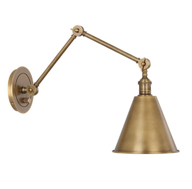 Adjustable Wall Sconce in Warm Brass with Matching Metal Shade