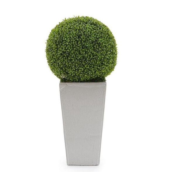 Faux Boxwood Topiary in Glazed Light Grey Pot