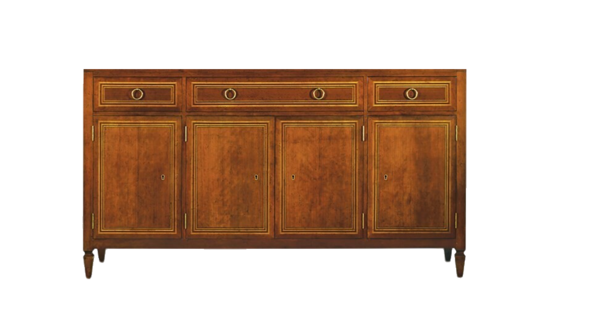 Inlaid Oak Sideboard with Solid Brass Accents