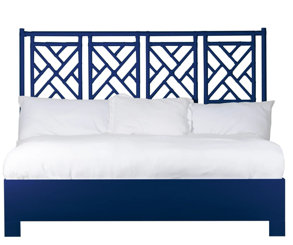 Chippendale King Bed in Indigo Finish – Rattan & Maple