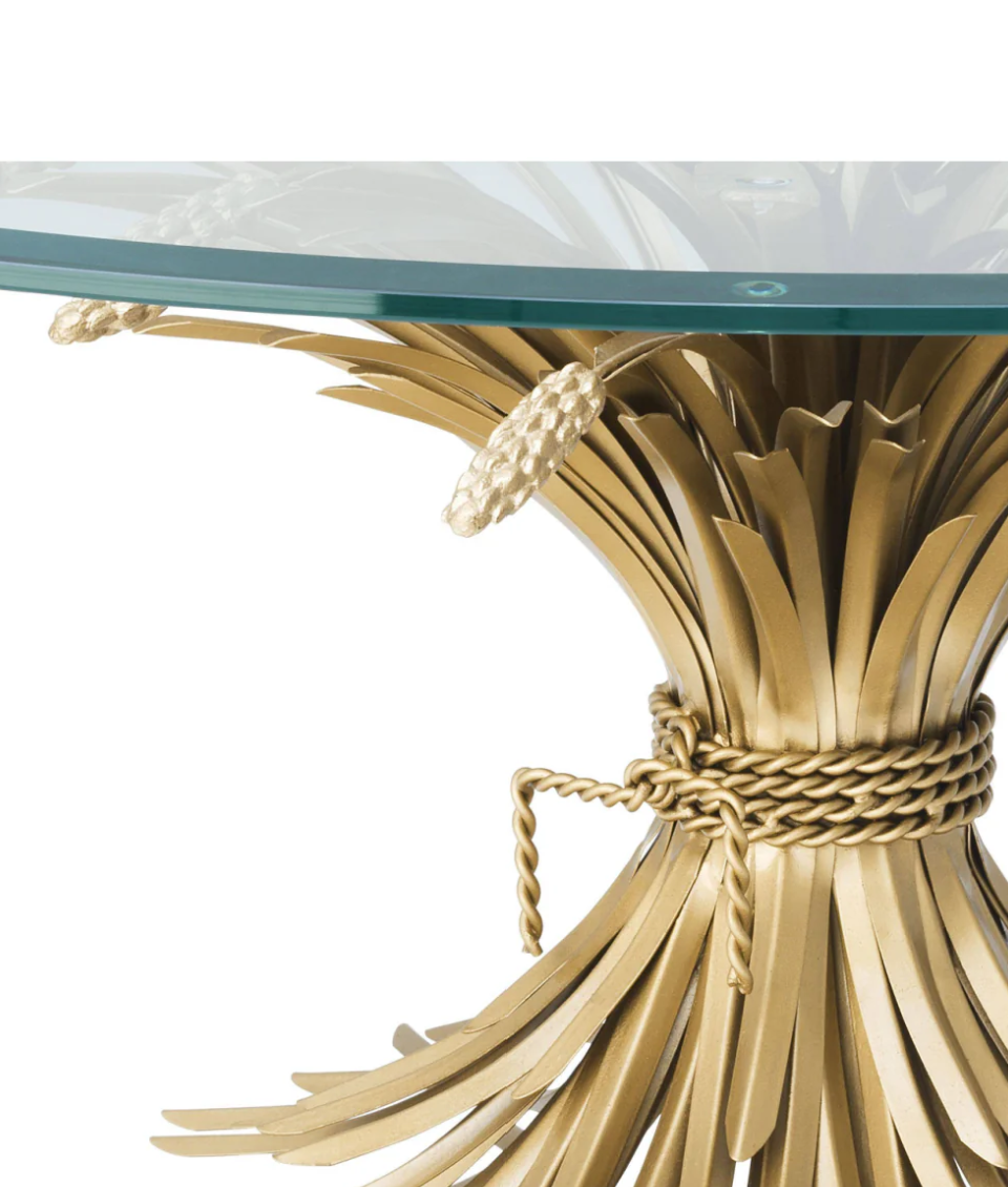Bonheur Round Cocktail Table with Sheaf-Shaped Brass Base & Beveled Glass Top