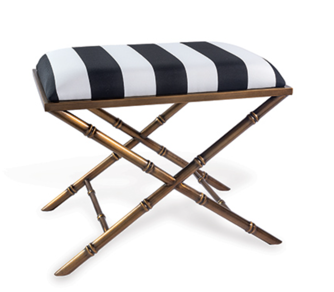 Black and White Stripe Bench with Bamboo-Style Gold Frame