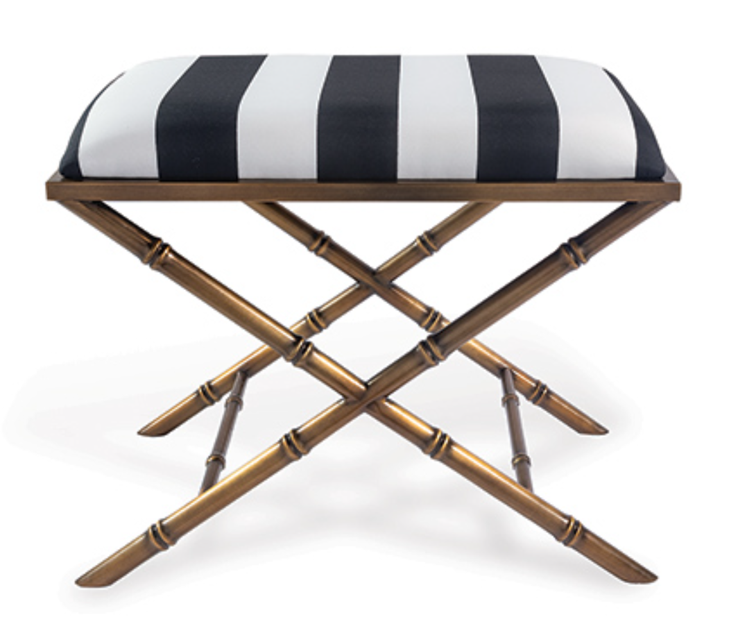 Black and White Stripe Bench with Bamboo-Style Gold Frame