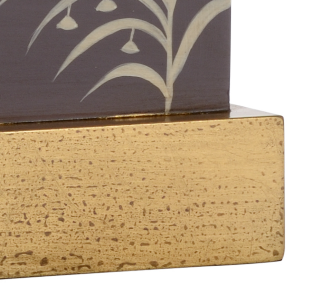 Plum Lacquered Table Lamp with Hand-Painted Cream Chinoiserie Design