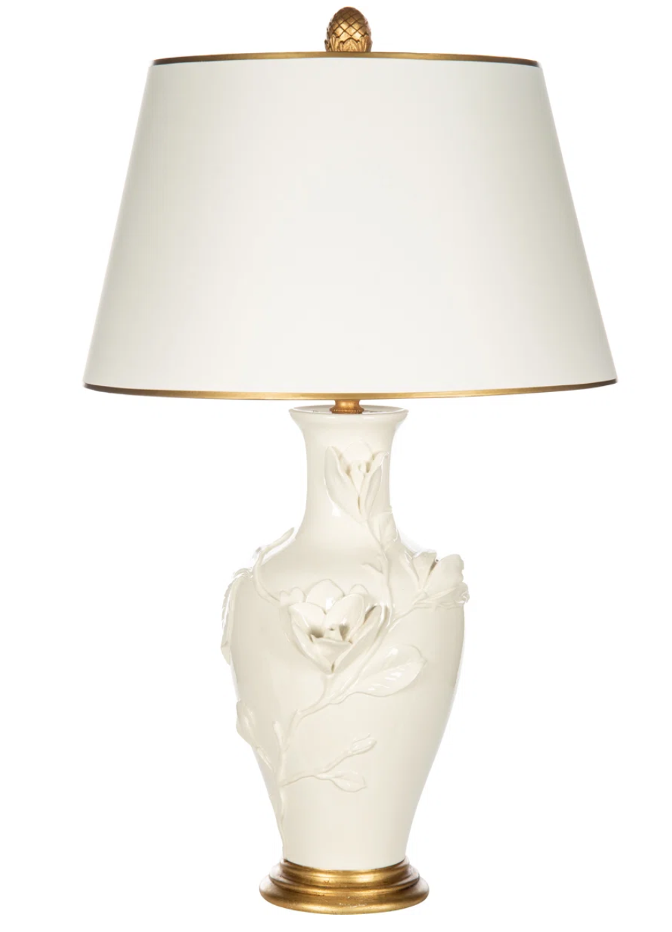 Magnolia Bloom Ceramic Table Lamp with Gold Accents